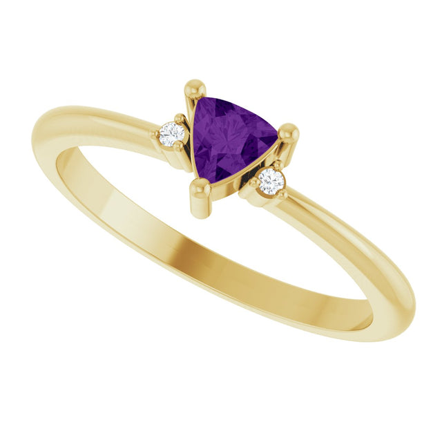 14K Gold Trillion Natural Amethyst & Natural Diamond Accented Ring – 3x3mm - Yellow Gold - view 5