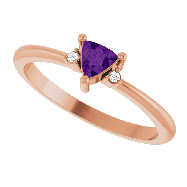 14K Gold Trillion Natural Amethyst & Natural Diamond Accented Ring – 3x3mm - Rose Gold - view 5