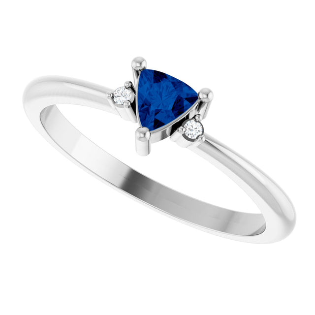 Platinum Trillion Natural Blue Sapphire & Natural Diamond Accented Ring - view 5