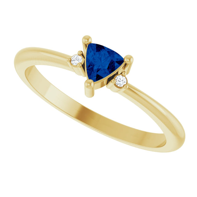 14K Gold Trillion Natural Blue Sapphire & Natural Diamond Accented Ring - Yellow Gold - view 5