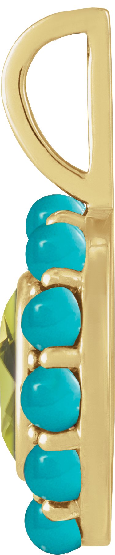 14K Gold Oval Natural Peridot & Natural Turquoise Cabochon Halo-Style Necklace or Pendant - Yellow Gold - view 2