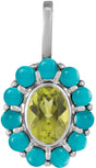 Platinum Oval Natural Peridot & Natural Turquoise Cabochon Halo-Style Necklace or Pendant
