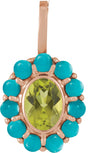 14K Gold Oval Natural Peridot & Natural Turquoise Cabochon Halo-Style Necklace or Pendant - Rose Gold