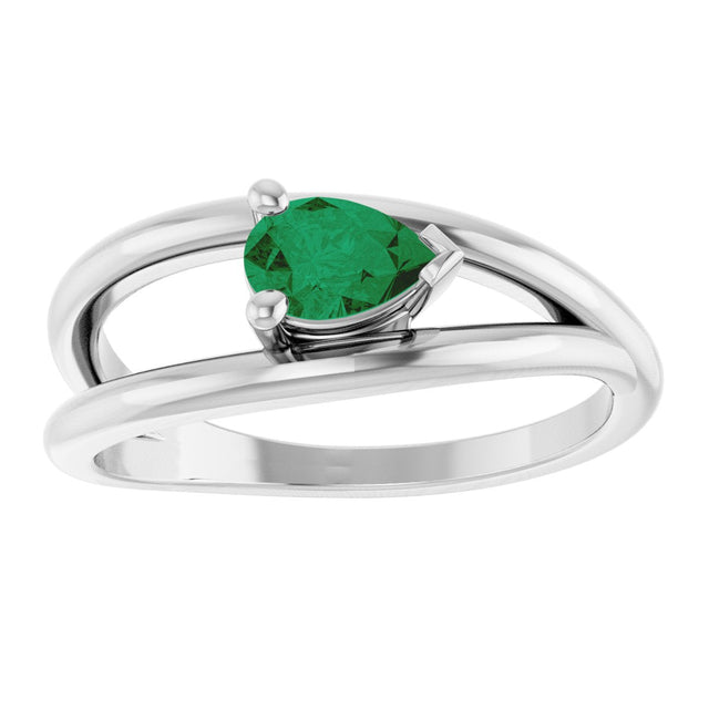 Platinum Pear Lab-Grown Emerald Negative Space Solitaire Ring - view 3