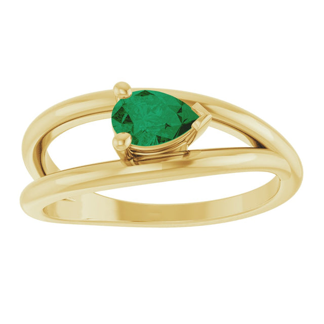 14K Gold Pear Lab-Grown Emerald Negative Space Solitaire Ring - Yellow Gold - view 3