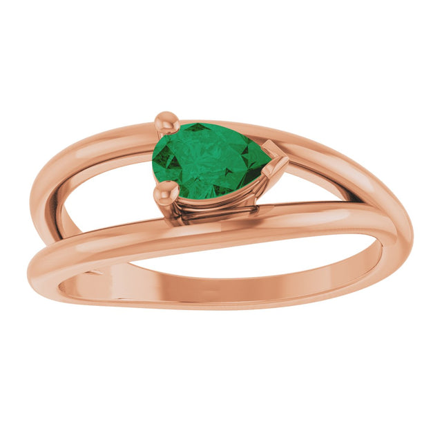 14K Gold Pear Lab-Grown Emerald Negative Space Solitaire Ring - Rose Gold - view 3