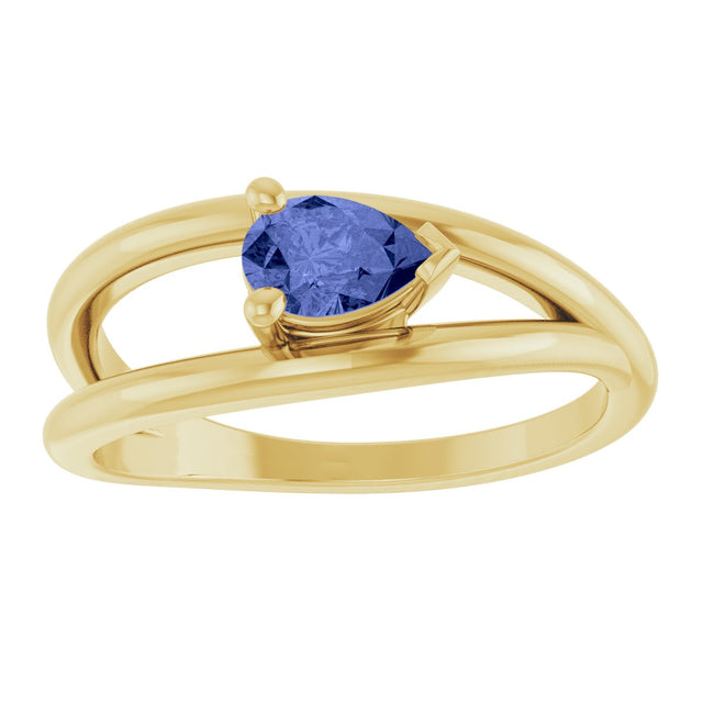 14K Gold Pear Natural Tanzanite Negative Space Solitaire Ring - Yellow Gold - view 3