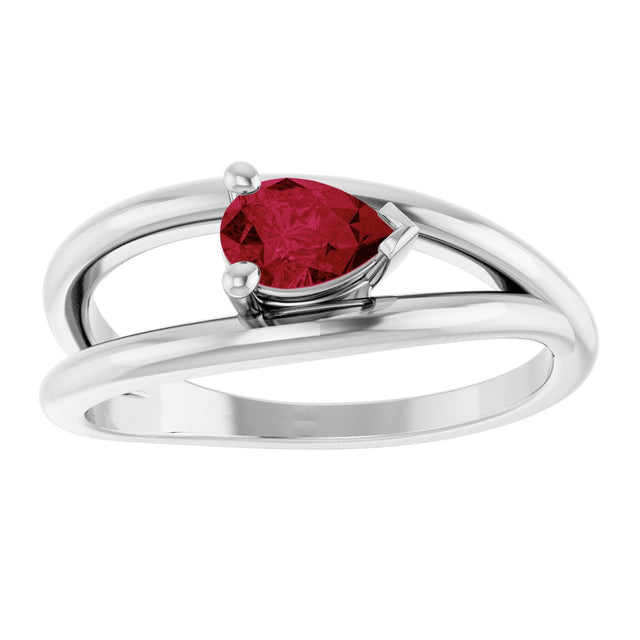 Platinum Pear Lab-Grown Ruby Negative Space Solitaire Ring - view 3