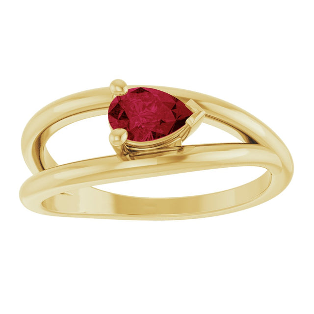 14K Gold Pear Lab-Grown Ruby Negative Space Solitaire Ring - Yellow Gold - view 3