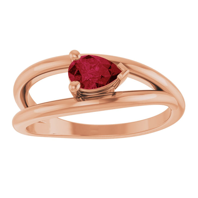 14K Gold Pear Lab-Grown Ruby Negative Space Solitaire Ring - Rose Gold - view 3