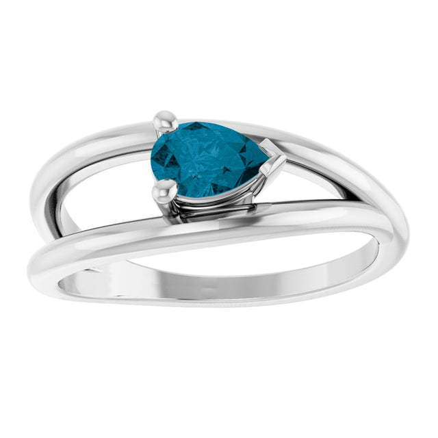 14K Gold Pear Natural London Blue Topaz Negative Space Solitaire Ring - White Gold - view 3