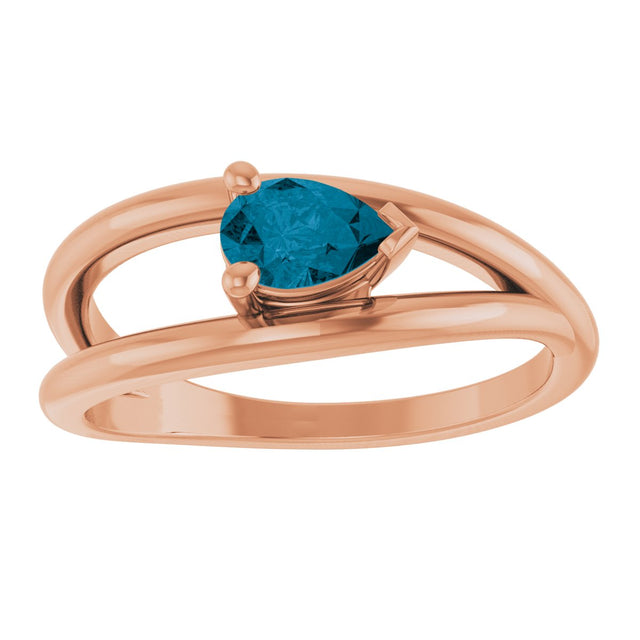 14K Gold Pear Natural London Blue Topaz Negative Space Solitaire Ring - Rose Gold - view 3