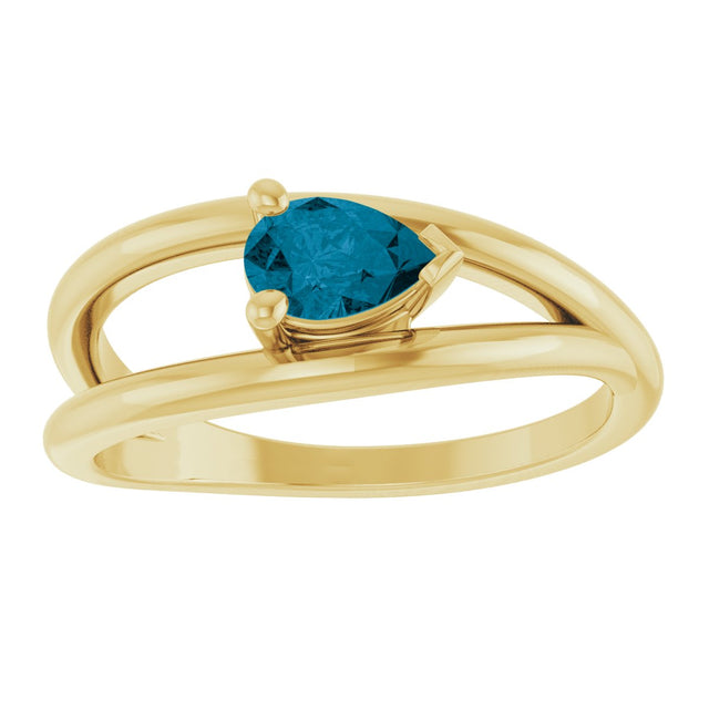 14K Gold Pear Natural London Blue Topaz Negative Space Solitaire Ring - Yellow Gold - view 3