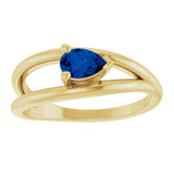14K Gold Pear Lab-Grown Blue Sapphire Negative Space Solitaire Ring - Yellow Gold - view 3