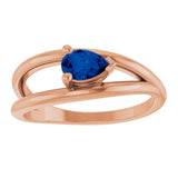 14K Gold Pear Lab-Grown Blue Sapphire Negative Space Solitaire Ring - Rose Gold - view 3