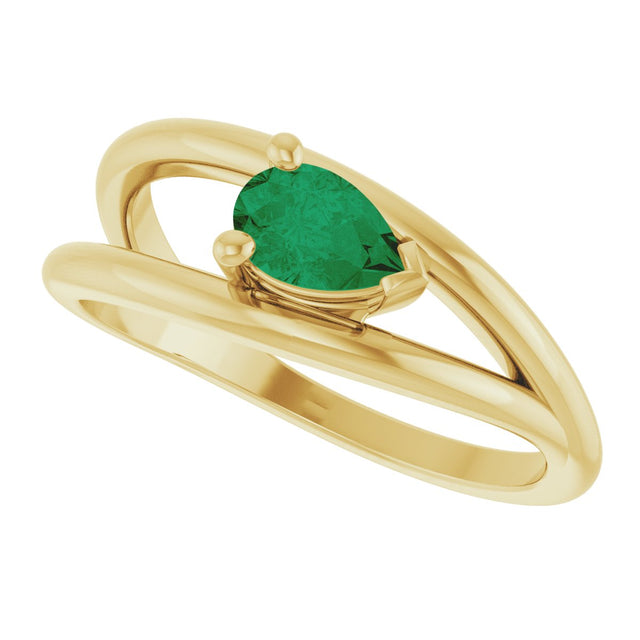 14K Gold Pear Lab-Grown Emerald Negative Space Solitaire Ring - Yellow Gold - view 5