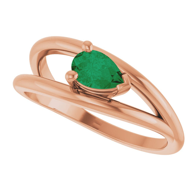 14K Gold Pear Lab-Grown Emerald Negative Space Solitaire Ring - Rose Gold - view 5