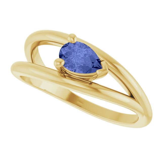 14K Gold Pear Natural Tanzanite Negative Space Solitaire Ring - Yellow Gold - view 5