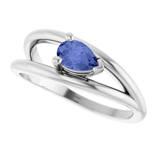 Platinum Pear Natural Tanzanite Negative Space Solitaire Ring - view 5
