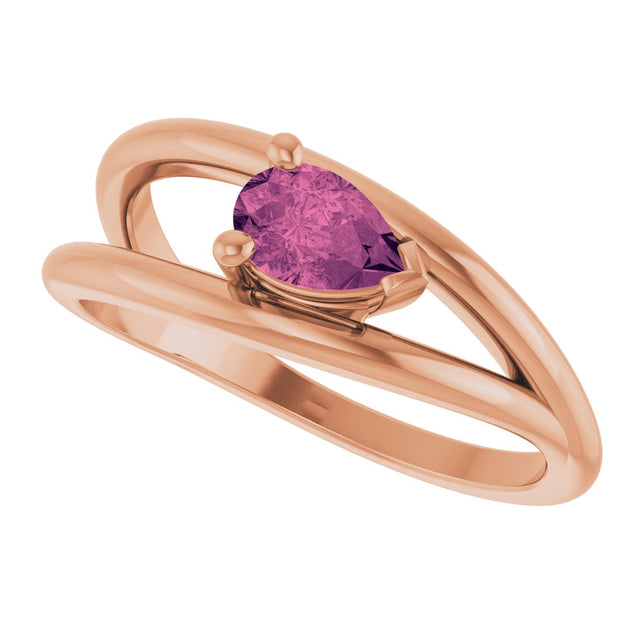 14K Gold Pear Natural Pink Tourmaline Negative Space Solitaire Ring - Rose Gold - view 5