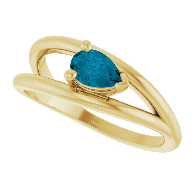 14K Gold Pear Natural London Blue Topaz Negative Space Solitaire Ring - Yellow Gold - view 5