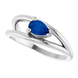 14K Gold Pear Lab-Grown Blue Sapphire Negative Space Solitaire Ring - White Gold - view 5