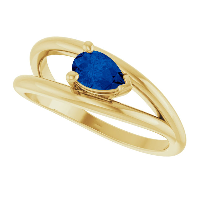 14K Gold Pear Lab-Grown Blue Sapphire Negative Space Solitaire Ring - Yellow Gold - view 5