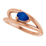 14K Gold Pear Lab-Grown Blue Sapphire Negative Space Solitaire Ring - Rose Gold - view 5