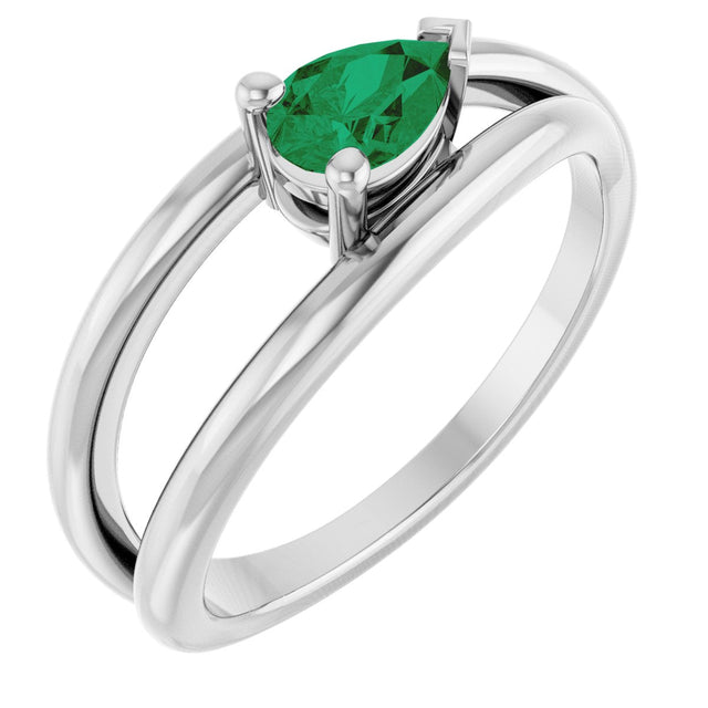 14K Gold Pear Lab-Grown Emerald Negative Space Solitaire Ring - White Gold