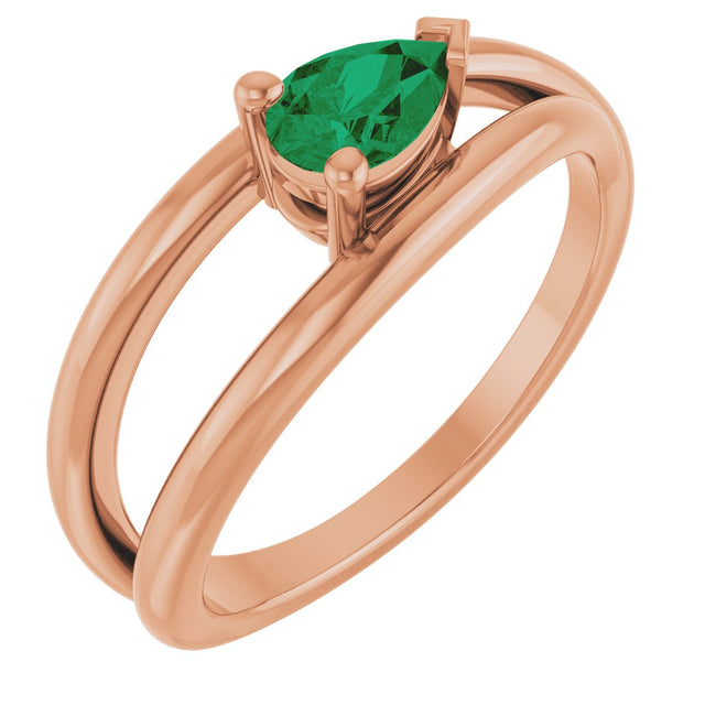 14K Gold Pear Lab-Grown Emerald Negative Space Solitaire Ring - Rose Gold
