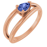 14K Gold Pear Natural Tanzanite Negative Space Solitaire Ring - Rose Gold