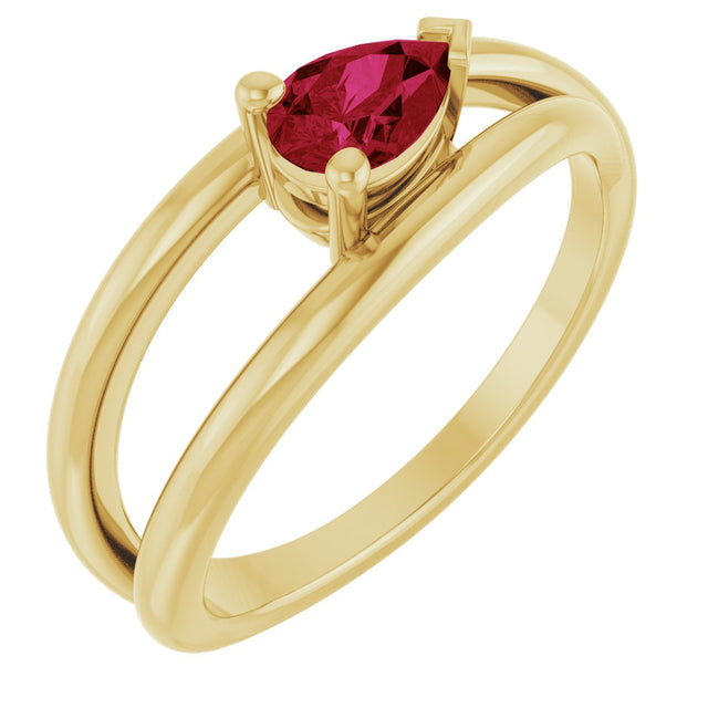 14K Gold Pear Lab-Grown Ruby Negative Space Solitaire Ring - Yellow Gold