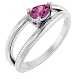 14K Gold Pear Natural Pink Tourmaline Negative Space Solitaire Ring - White Gold
