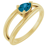 14K Gold Pear Natural London Blue Topaz Negative Space Solitaire Ring - Yellow Gold