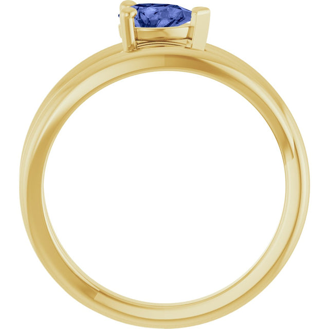 14K Gold Pear Natural Tanzanite Negative Space Solitaire Ring - Yellow Gold - view 2