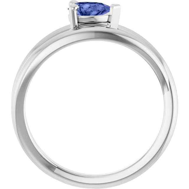 14K Gold Pear Natural Tanzanite Negative Space Solitaire Ring - White Gold - view 2