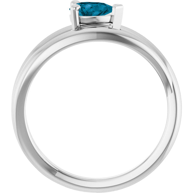Platinum Pear Natural London Blue Topaz Negative Space Solitaire Ring - view 2