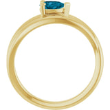 14K Gold Pear Natural London Blue Topaz Negative Space Solitaire Ring - Yellow Gold - view 2