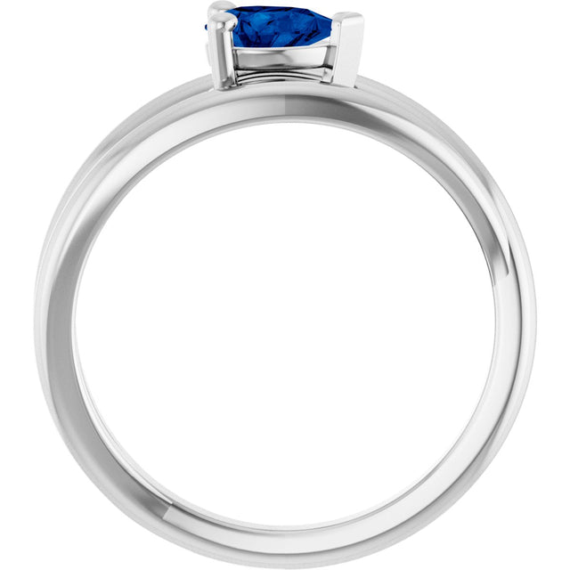 14K Gold Pear Lab-Grown Blue Sapphire Negative Space Solitaire Ring - White Gold - view 2