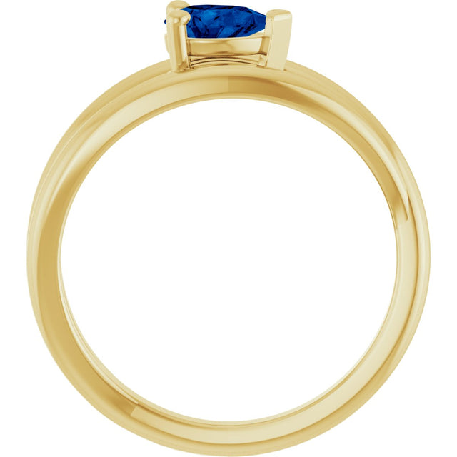 14K Gold Pear Lab-Grown Blue Sapphire Negative Space Solitaire Ring - Yellow Gold - view 2