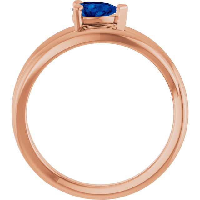 14K Gold Pear Lab-Grown Blue Sapphire Negative Space Solitaire Ring - Rose Gold - view 2