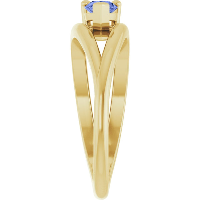 14K Gold Pear Natural Tanzanite Negative Space Solitaire Ring - Yellow Gold - view 4