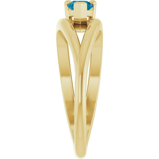 14K Gold Pear Natural London Blue Topaz Negative Space Solitaire Ring - Yellow Gold - view 4