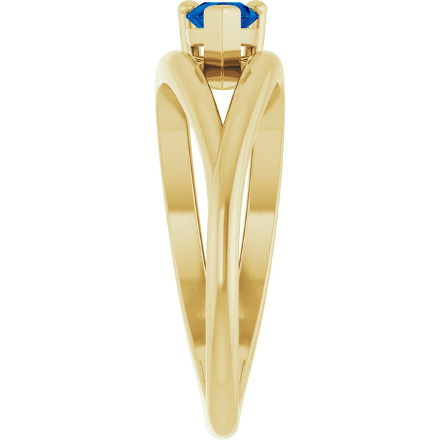 14K Gold Pear Lab-Grown Blue Sapphire Negative Space Solitaire Ring - Yellow Gold - view 4