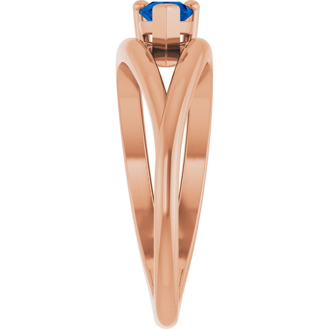 14K Gold Pear Lab-Grown Blue Sapphire Negative Space Solitaire Ring - Rose Gold - view 4
