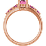 14K Gold Oval Lab-Grown Pink Sapphire & Natural Pink Tourmaline Accented Ring - Rose Gold - view 2