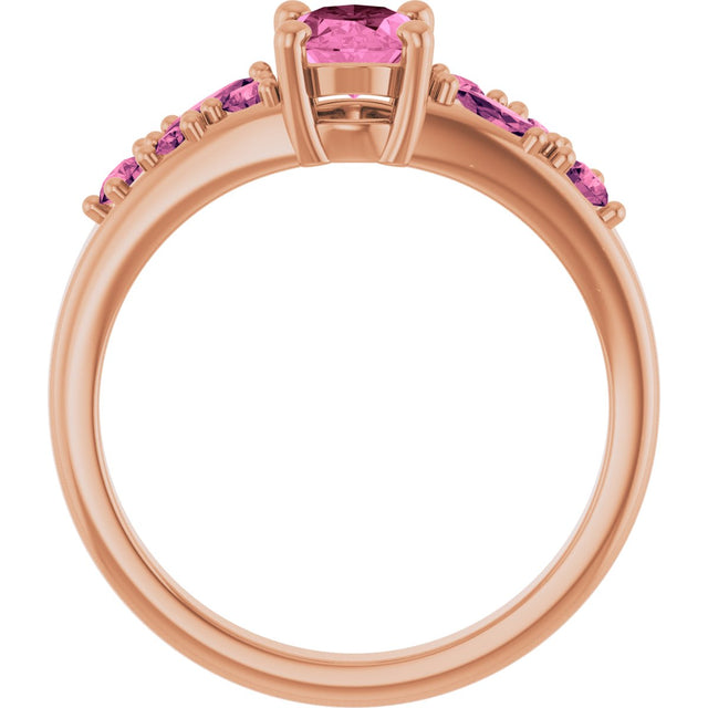 14K Gold Oval Lab-Grown Pink Sapphire & Natural Pink Tourmaline Accented Ring - Rose Gold - view 2