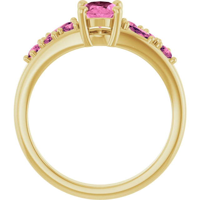 14K Gold Oval Lab-Grown Pink Sapphire & Natural Pink Tourmaline Accented Ring - Yellow Gold - view 2