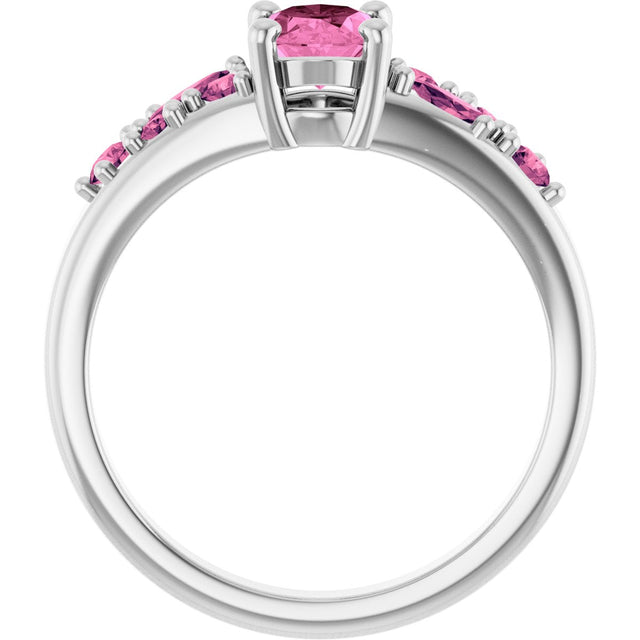 Platinum Oval Lab-Grown Pink Sapphire & Natural Pink Tourmaline Accented Ring - view 2