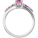 14K Gold Oval Lab-Grown Pink Sapphire & Natural Pink Tourmaline Accented Ring - White Gold - view 2